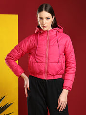 KOTTY Women's Solid Puffer Full Sleeve Zipper Hooded Jacket