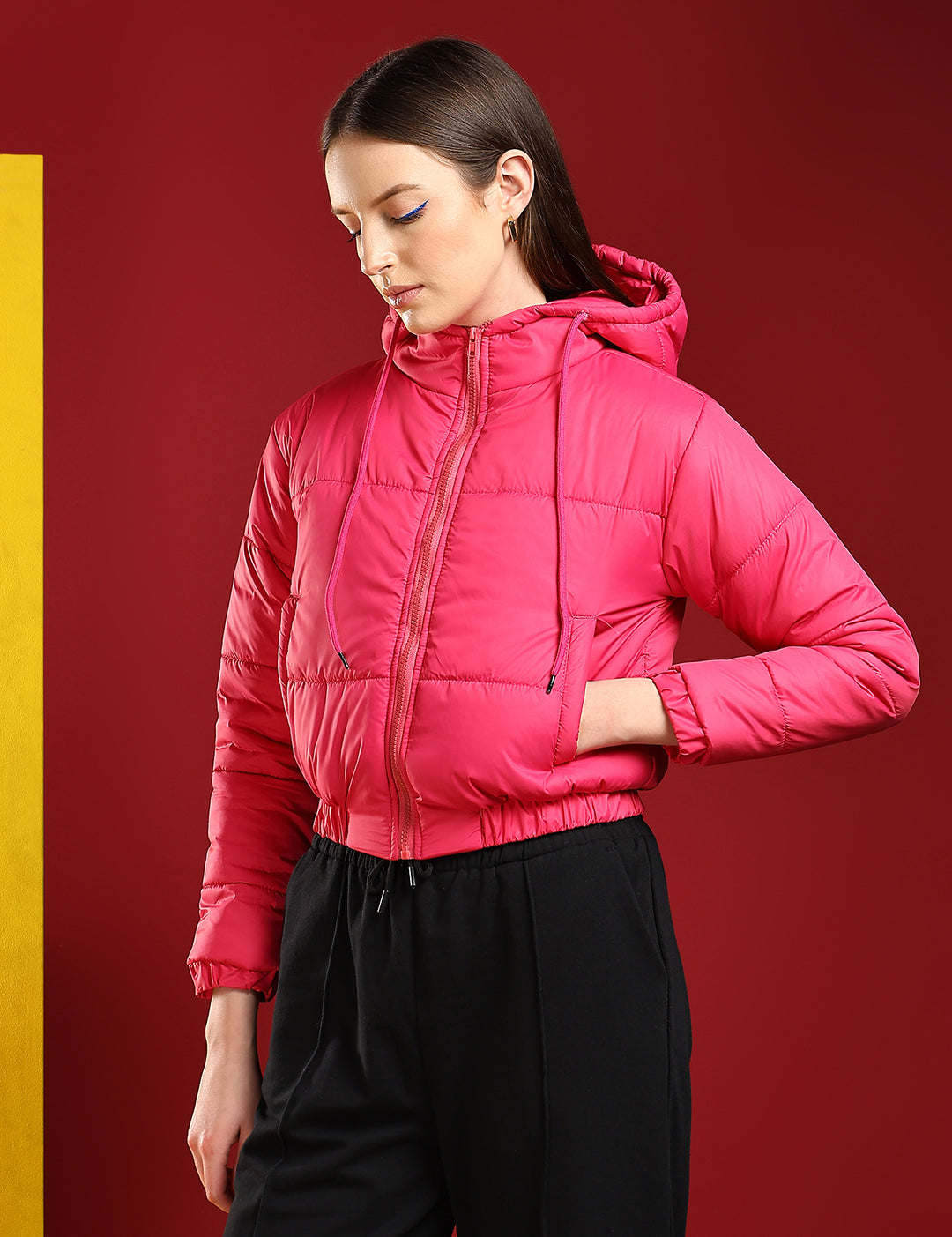 KOTTY Women's Solid Puffer Full Sleeve Zipper Hooded Jacket