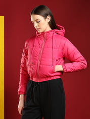 KOTTY Women's Solid Puffer Full Sleeve Zipper Hooded Jacket