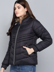 KOTTY Women Black Nylon Full Sleeve Padded Puffer Jacket
