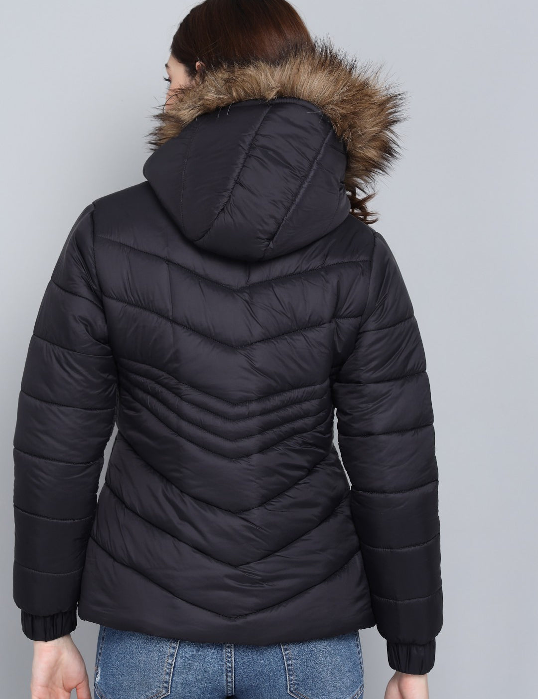 KOTTY Women Black Nylon Full Sleeve Padded Puffer Jacket