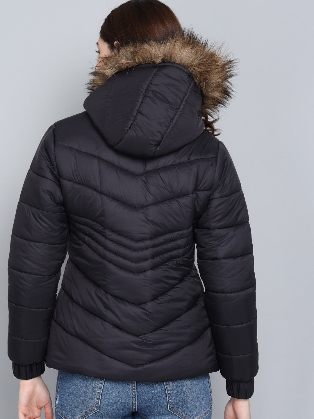 KOTTY Women Black Nylon Full Sleeve Padded Puffer Jacket