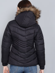 KOTTY Women Black Nylon Full Sleeve Padded Puffer Jacket
