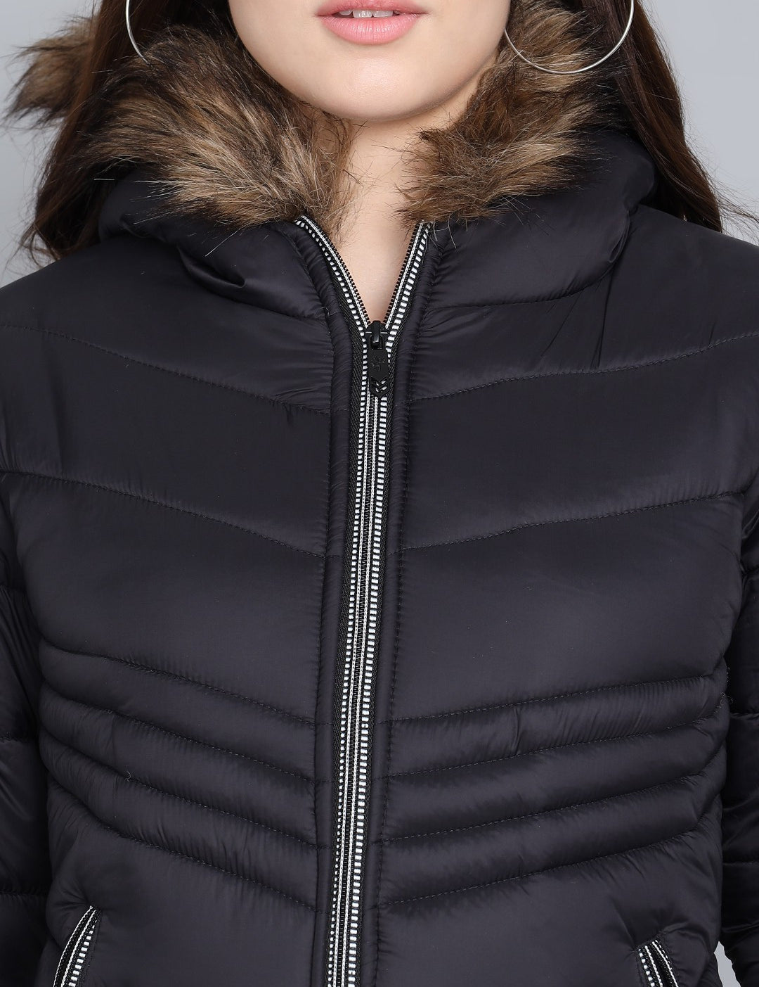 KOTTY Women Black Nylon Full Sleeve Padded Puffer Jacket