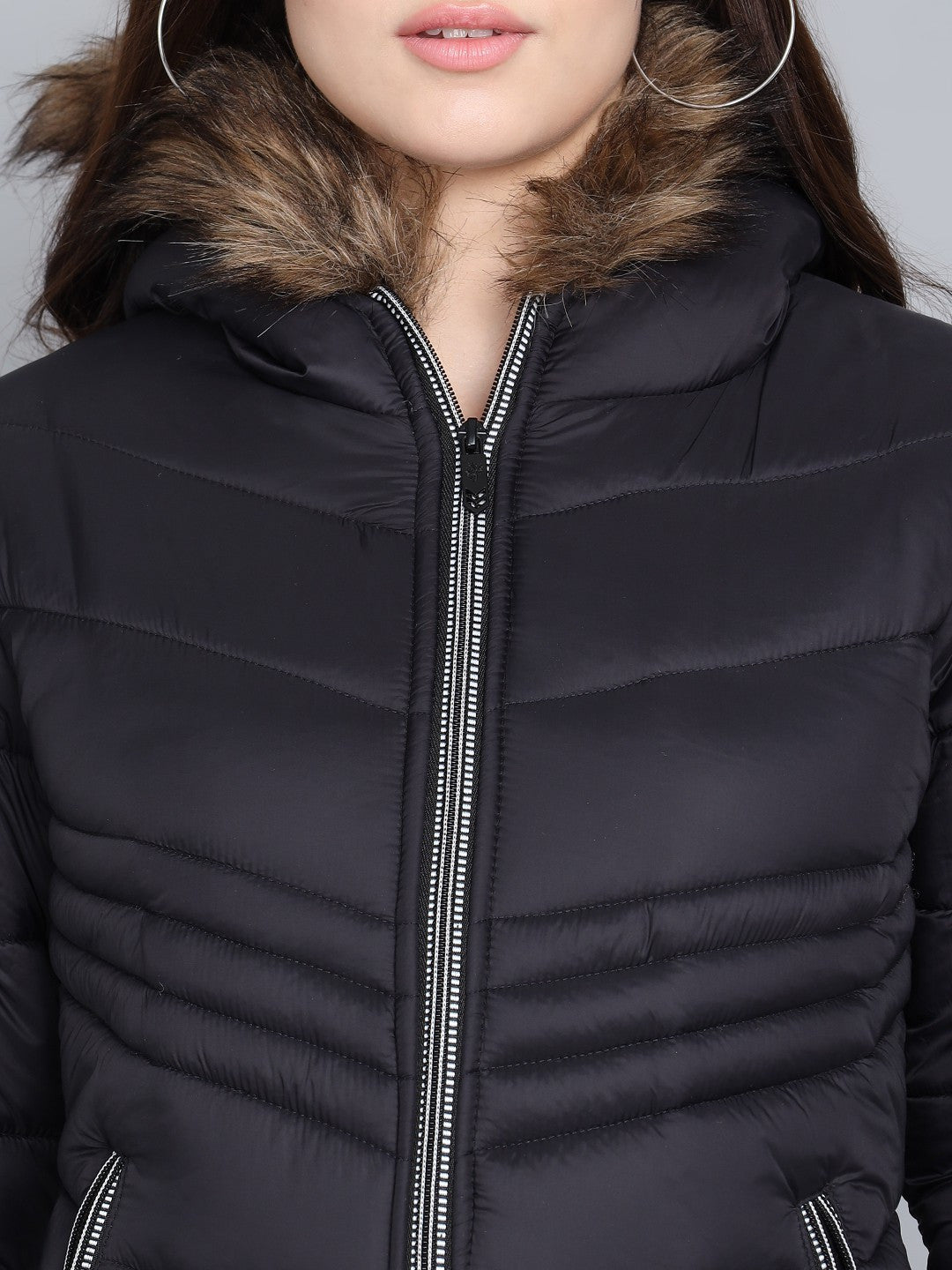 KOTTY Women Black Nylon Full Sleeve Padded Puffer Jacket