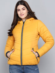 KOTTY Women Yellow Nylon Full Sleeve Padded Puffer Jacket
