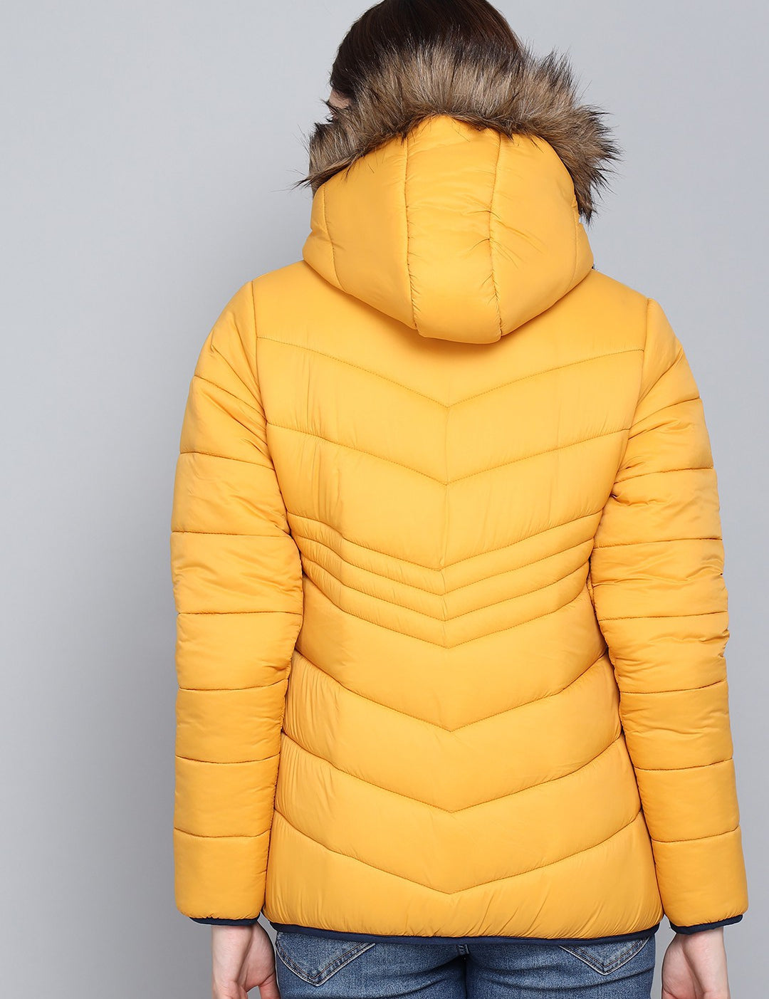 KOTTY Women Yellow Nylon Full Sleeve Padded Puffer Jacket