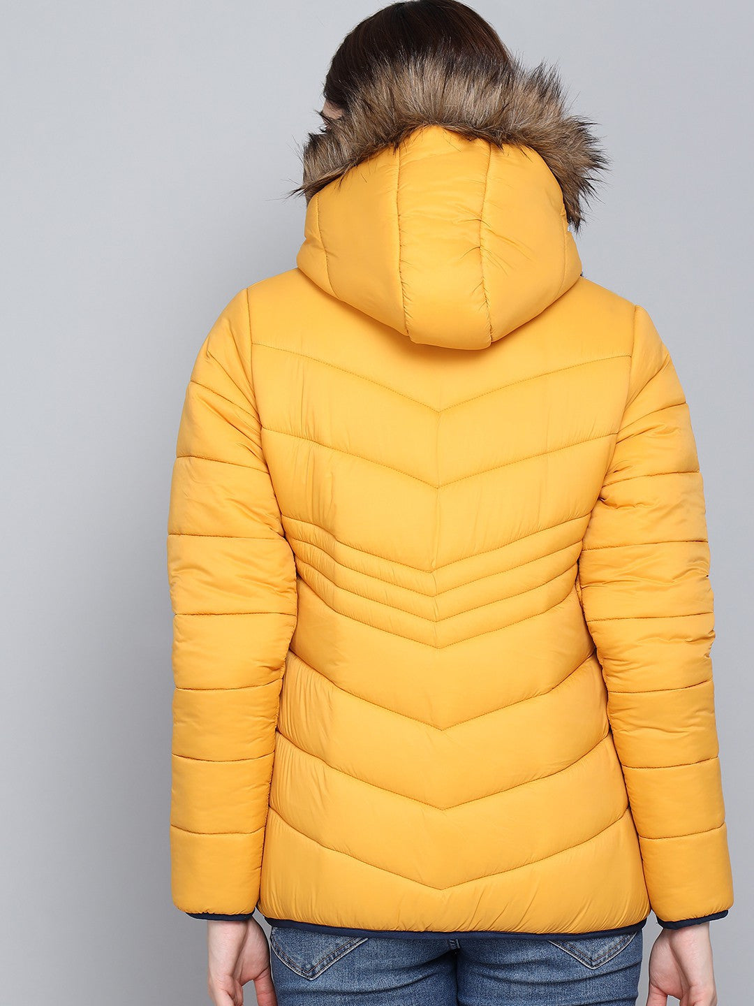 KOTTY Women Yellow Nylon Full Sleeve Padded Puffer Jacket