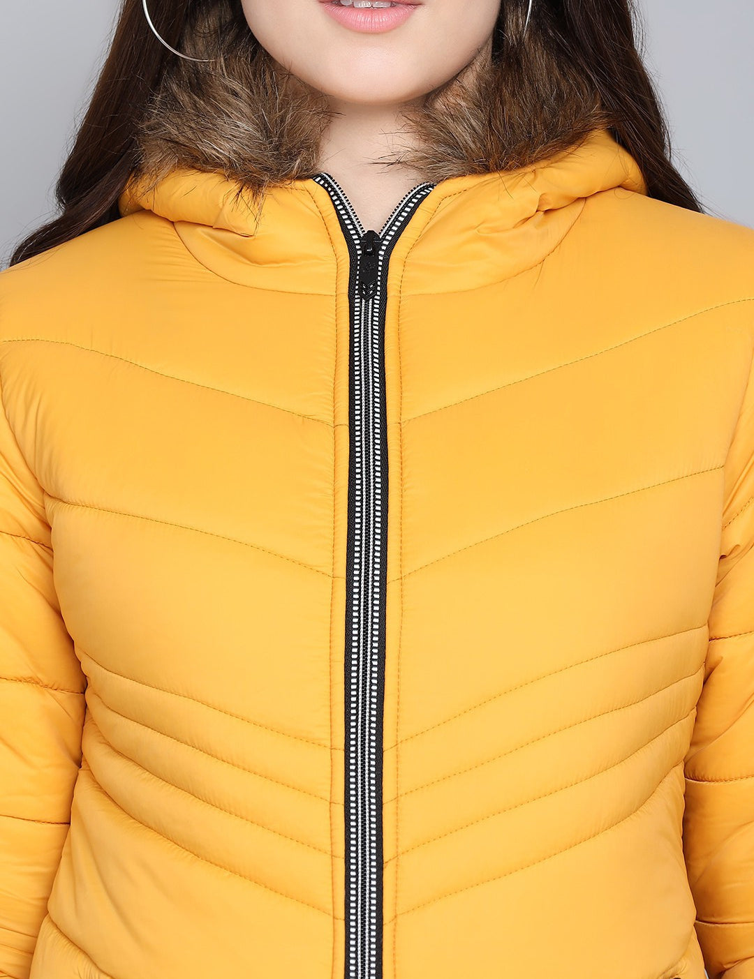 KOTTY Women Yellow Nylon Full Sleeve Padded Puffer Jacket