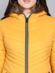 KOTTY Women Yellow Nylon Full Sleeve Padded Puffer Jacket