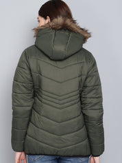 KOTTY Women Olive Nylon Full Sleeve Padded Puffer Jacket