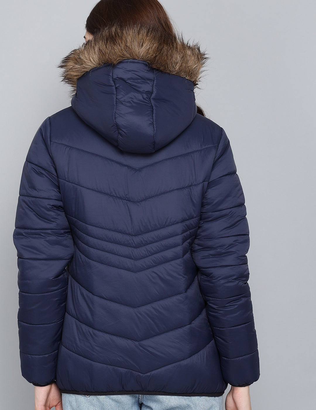 KOTTY Women Navy Blue Nylon Full Sleeve Padded Puffer Jacket