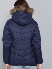 KOTTY Women Navy Blue Nylon Full Sleeve Padded Puffer Jacket