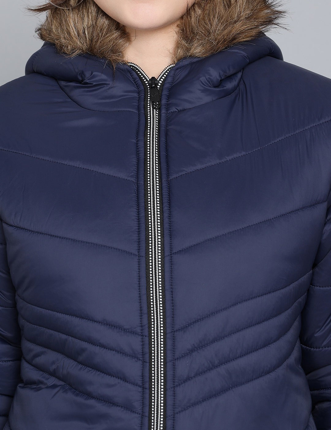 KOTTY Women Navy Blue Nylon Full Sleeve Padded Puffer Jacket