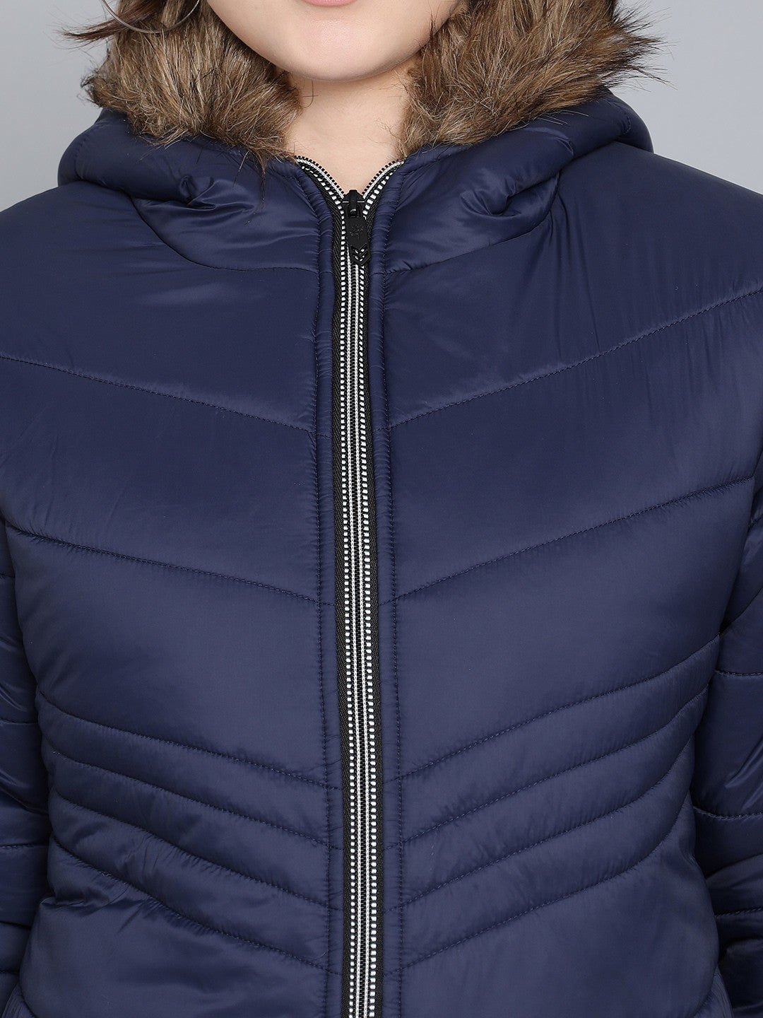 KOTTY Women Navy Blue Nylon Full Sleeve Padded Puffer Jacket