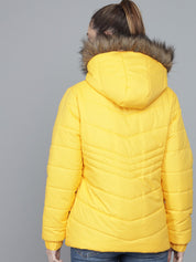 KOTTY Women Yellow Nylon Full Sleeve Solid Puffer Jacket