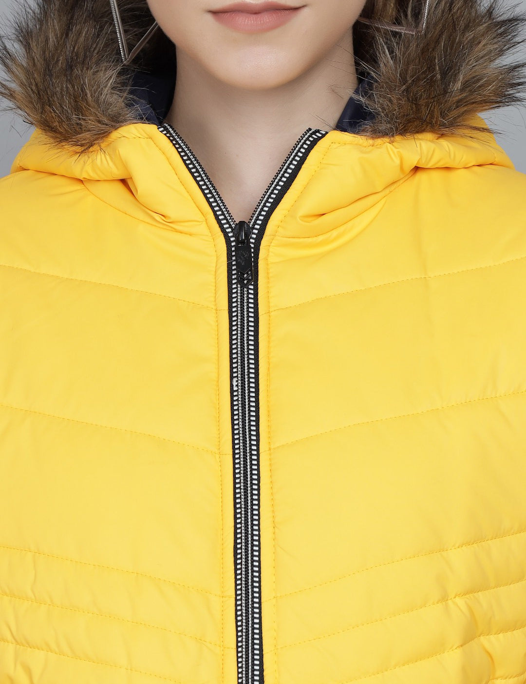 KOTTY Women Yellow Nylon Full Sleeve Solid Puffer Jacket