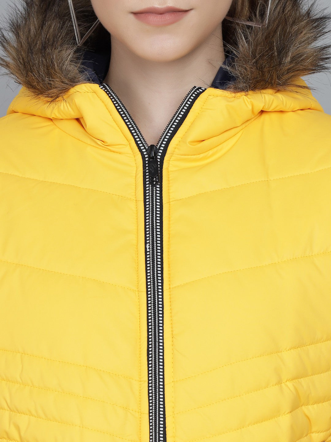 KOTTY Women Yellow Nylon Full Sleeve Solid Puffer Jacket