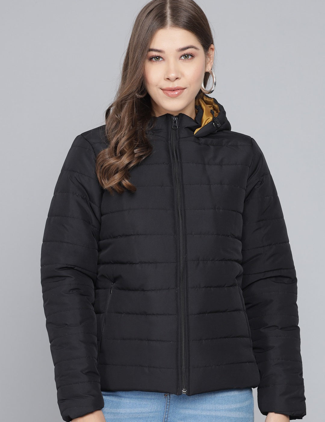 KOTTY Women Jade Black Full Sleeves Nylon Puffer Jacket