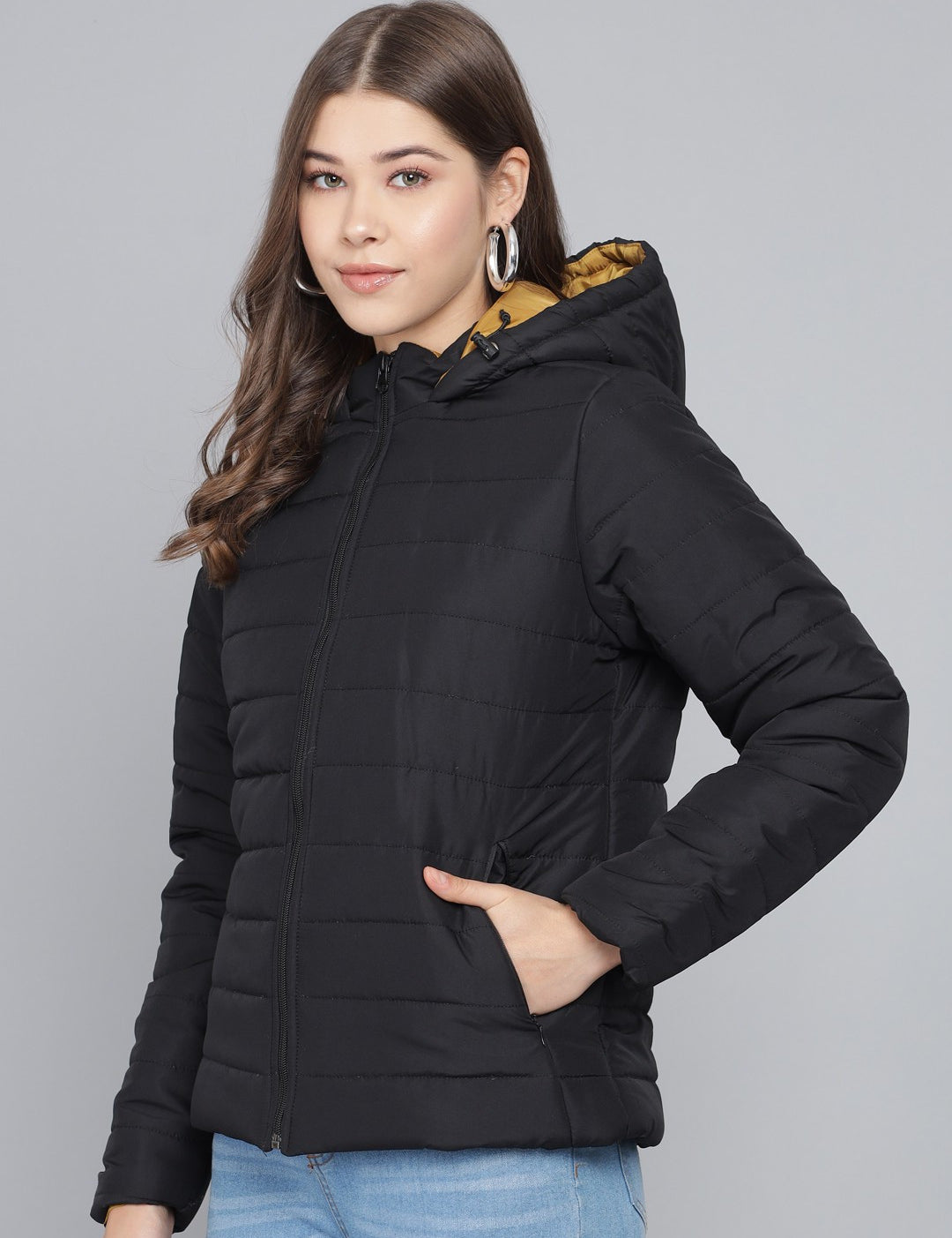 KOTTY Women Jade Black Full Sleeves Nylon Puffer Jacket