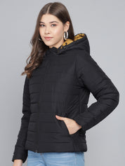 KOTTY Women Jade Black Full Sleeves Nylon Puffer Jacket