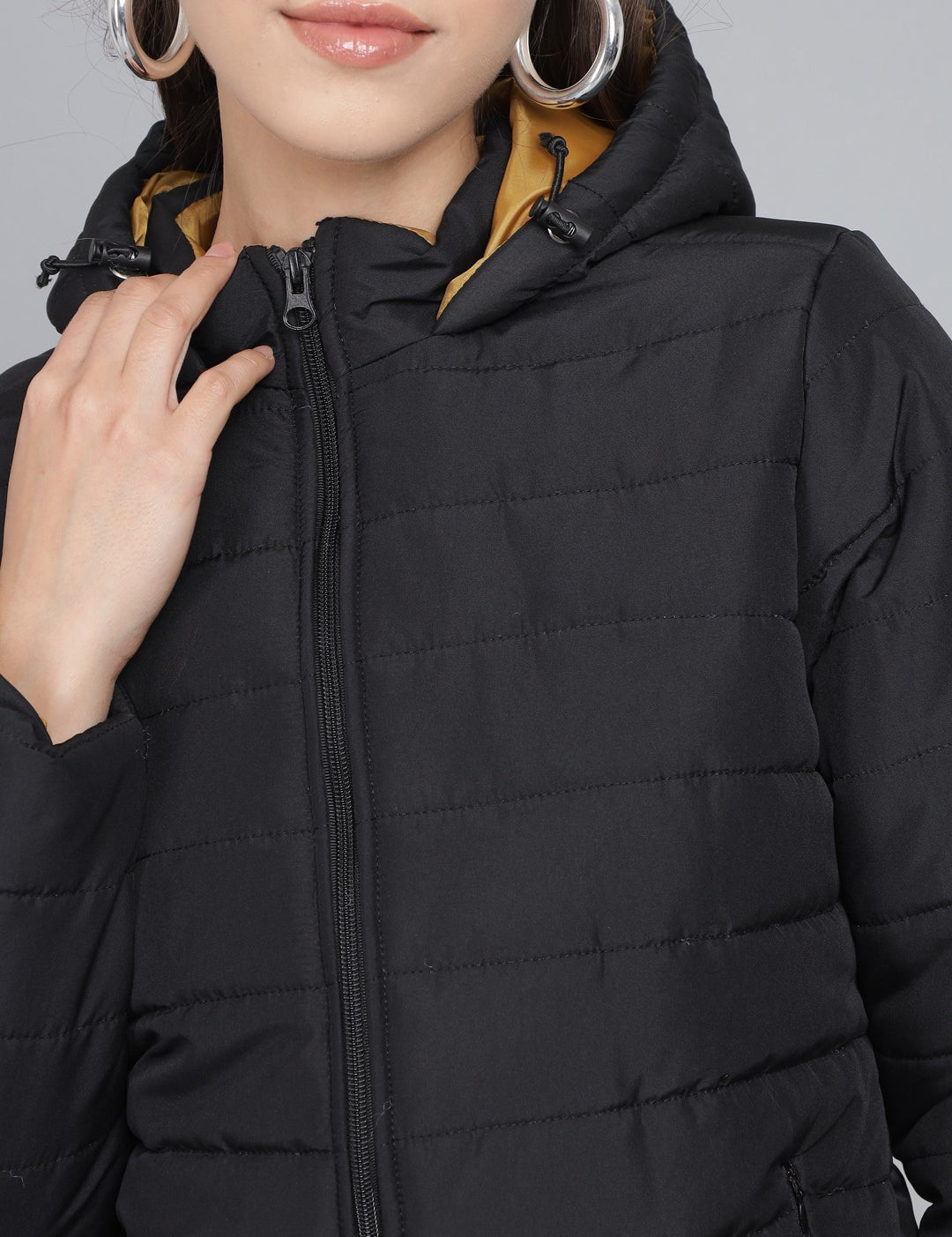 KOTTY Women Jade Black Full Sleeves Nylon Puffer Jacket