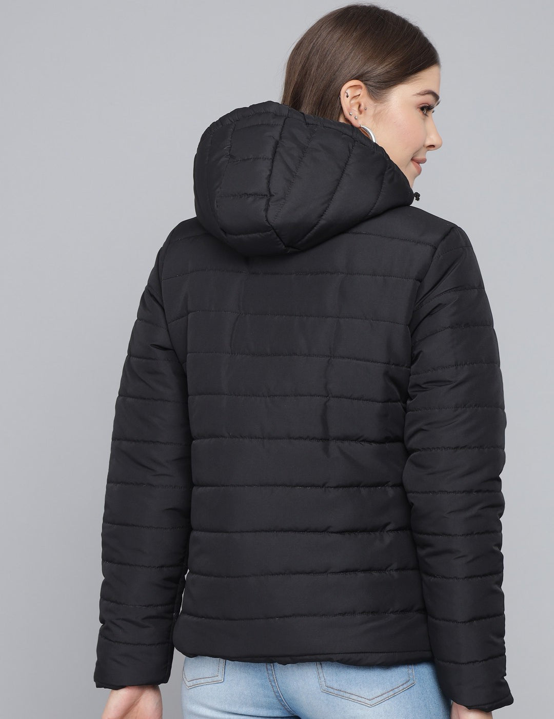 KOTTY Women Jade Black Full Sleeves Nylon Puffer Jacket