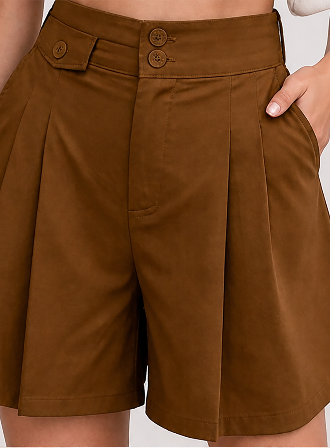 Classic Tailored Pleated Shorts in Rich Brown
