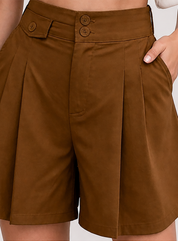 Classic Tailored Pleated Shorts in Rich Brown