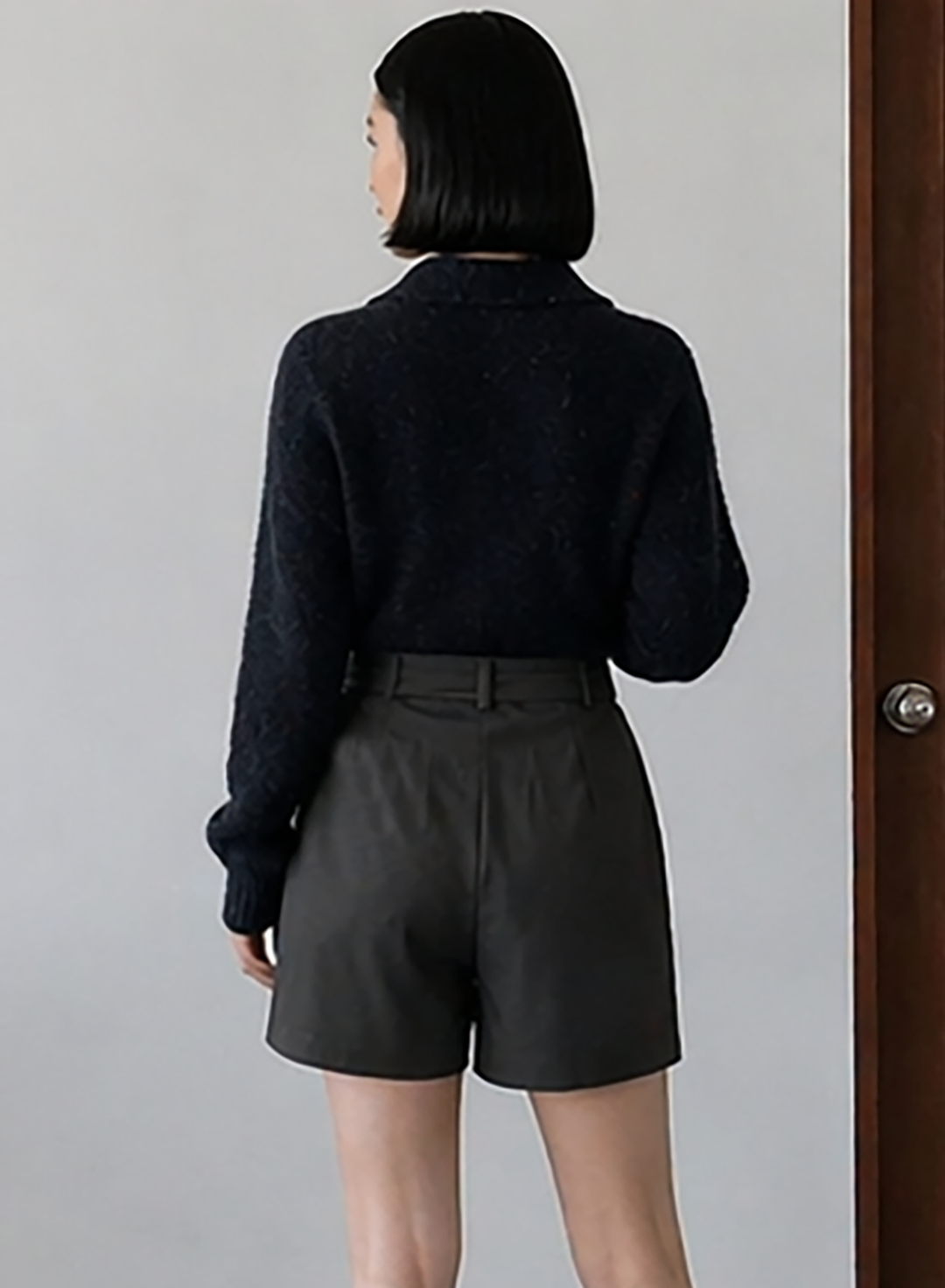 High-Waisted Tie-Belt Shorts in Charcoal Dark Grey
