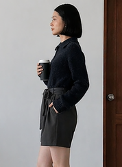 High-Waisted Tie-Belt Shorts in Charcoal Dark Grey