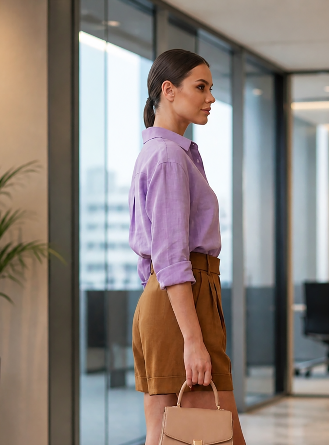 Tailored High-Waisted Shorts in Tobacco Brown