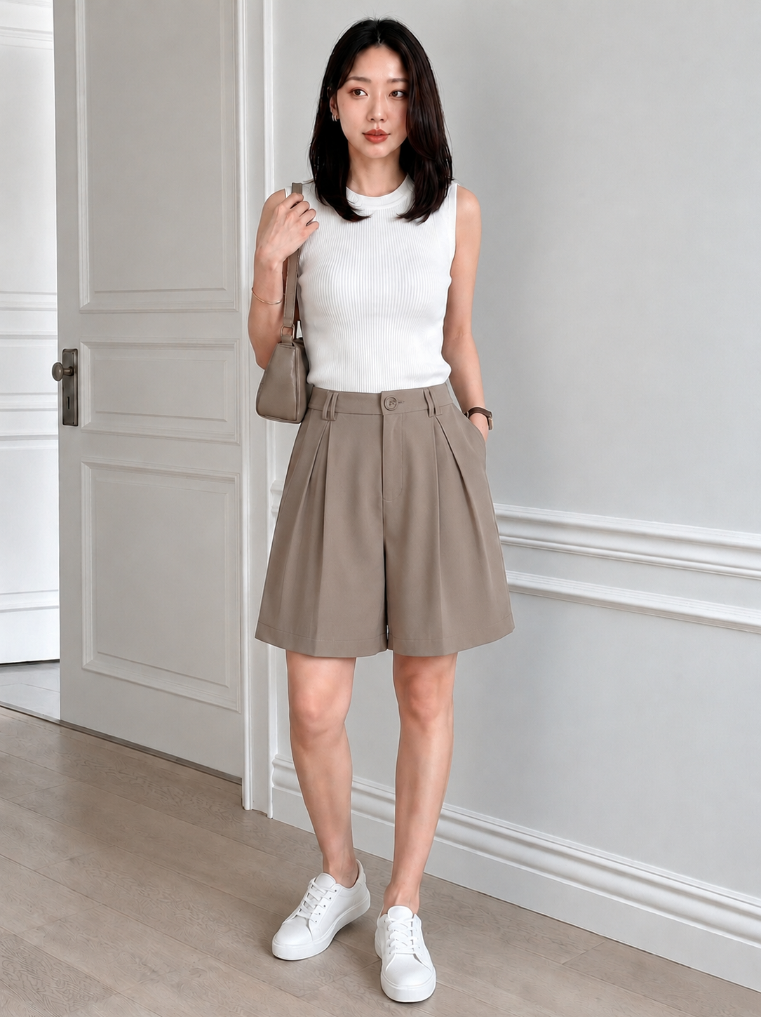 Relaxed Wide-Leg Pleated Shorts in Dark Mauve