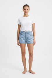 Women's High Waist Light Wash Frayed Denim Shorts