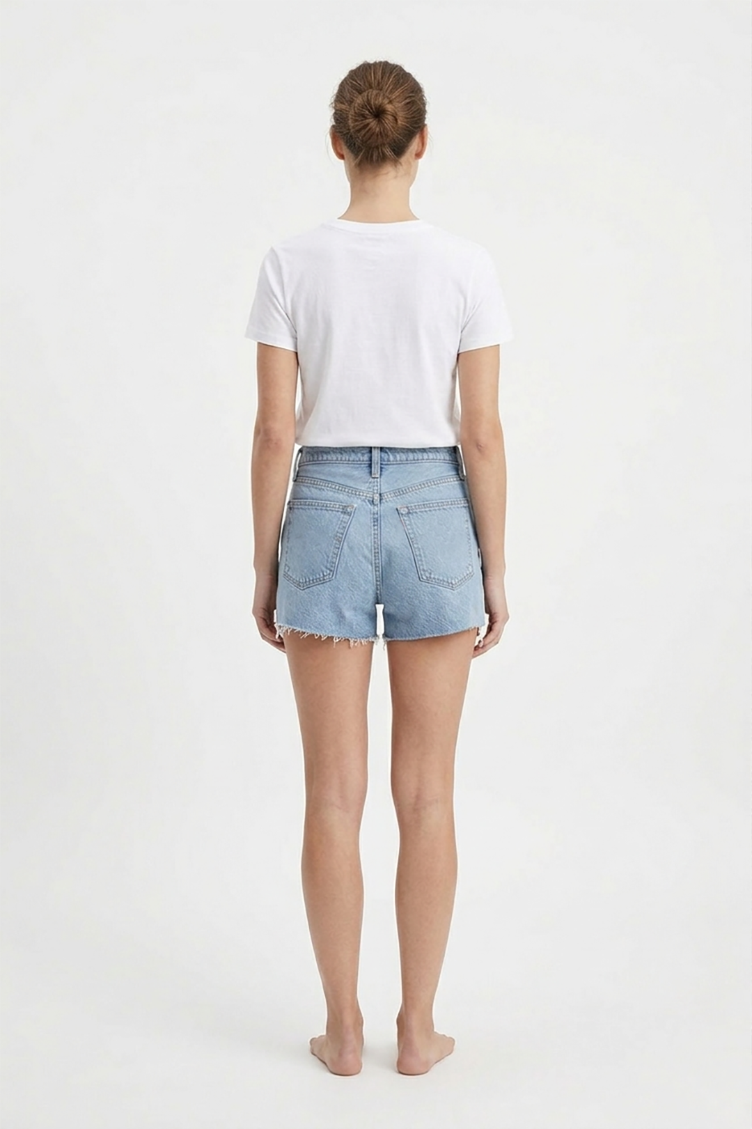 Women's High Waist Light Wash Frayed Denim Shorts