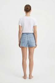 Women's High Waist Light Wash Frayed Denim Shorts