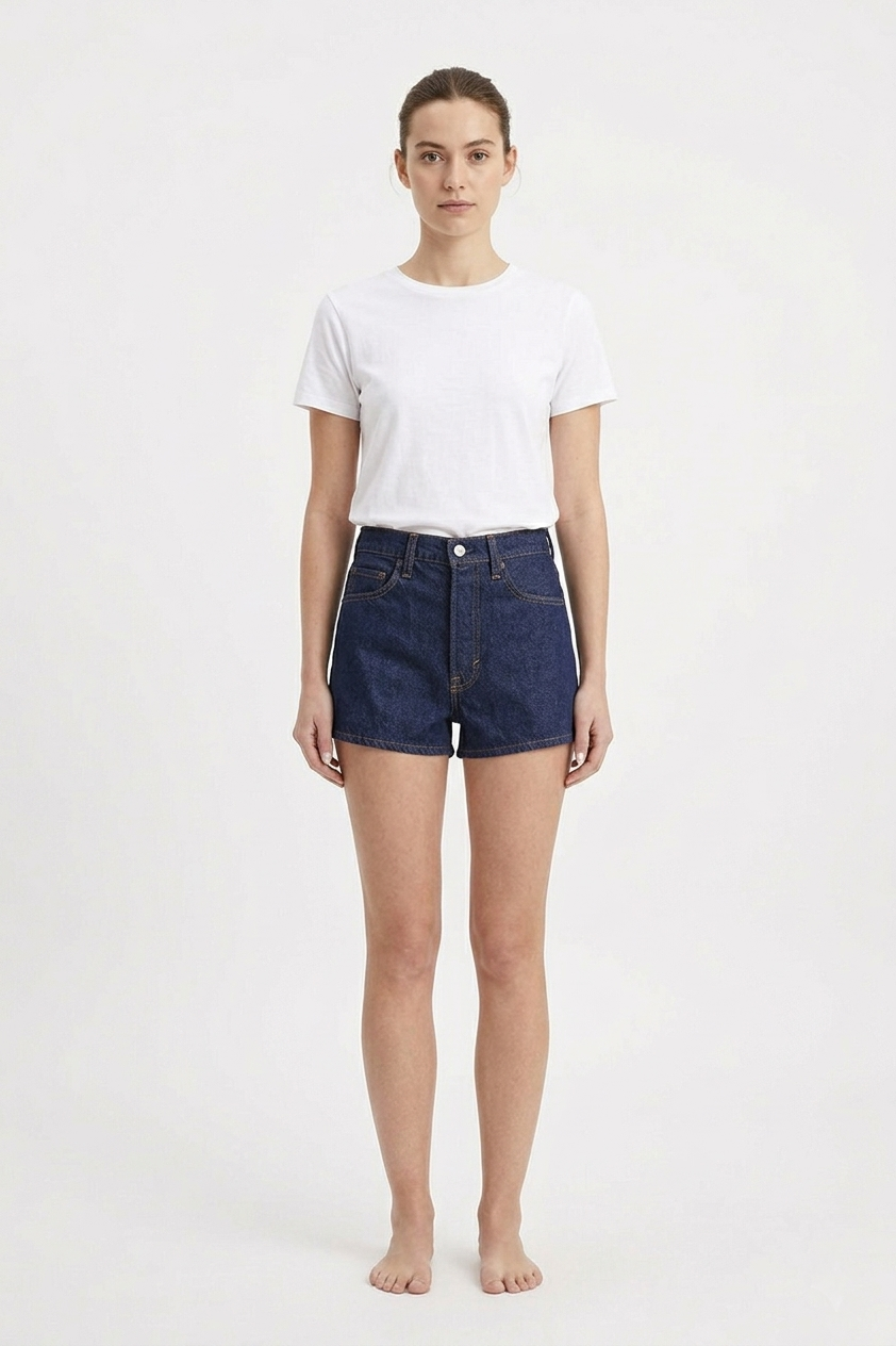 Women's Dark Indigo High Rise Mom Denim Shorts