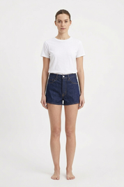 Women's Dark Indigo High Rise Mom Denim Shorts