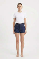 Women's Dark Indigo High Rise Mom Denim Shorts