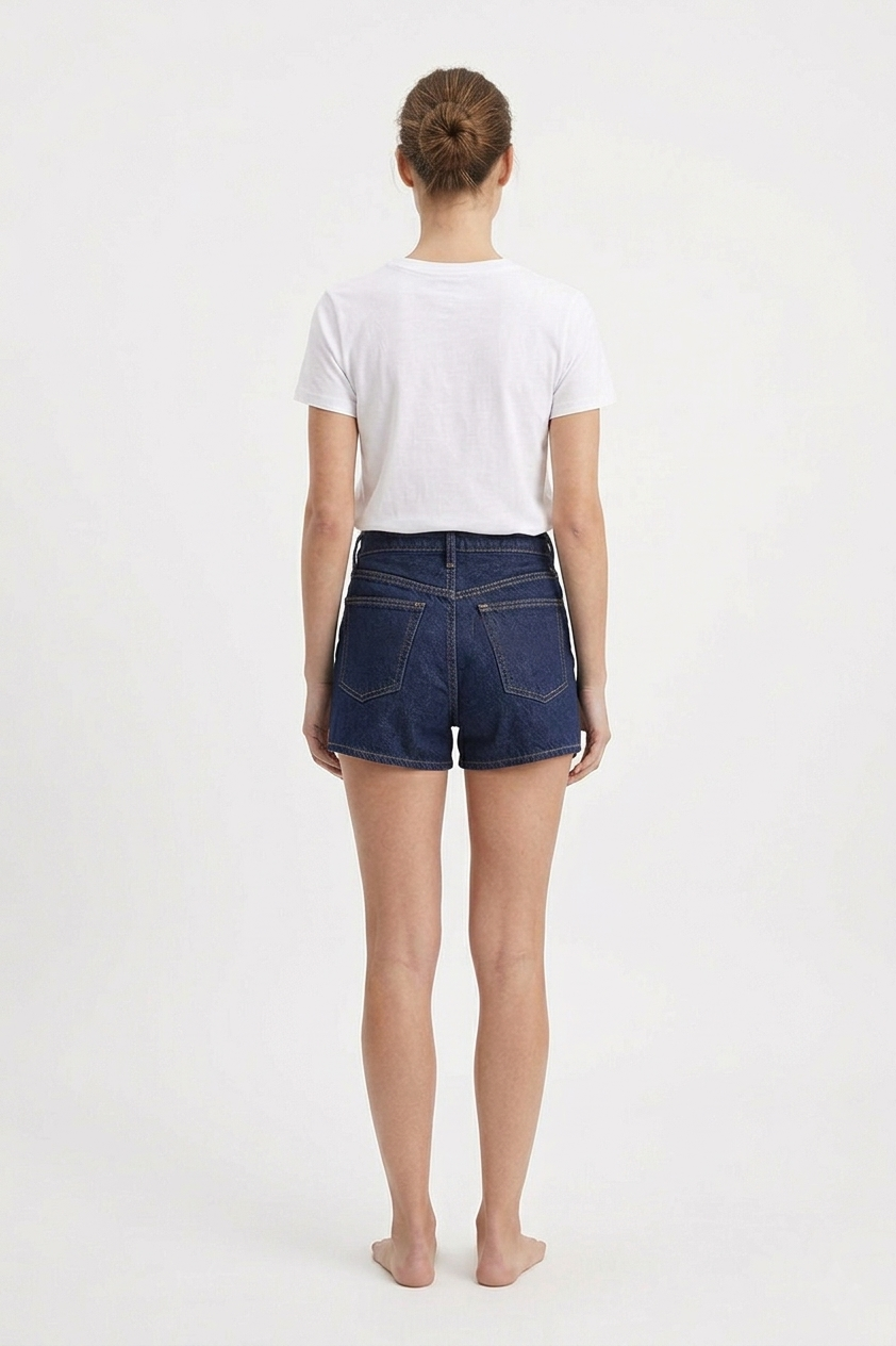 Women's Dark Indigo High Rise Mom Denim Shorts