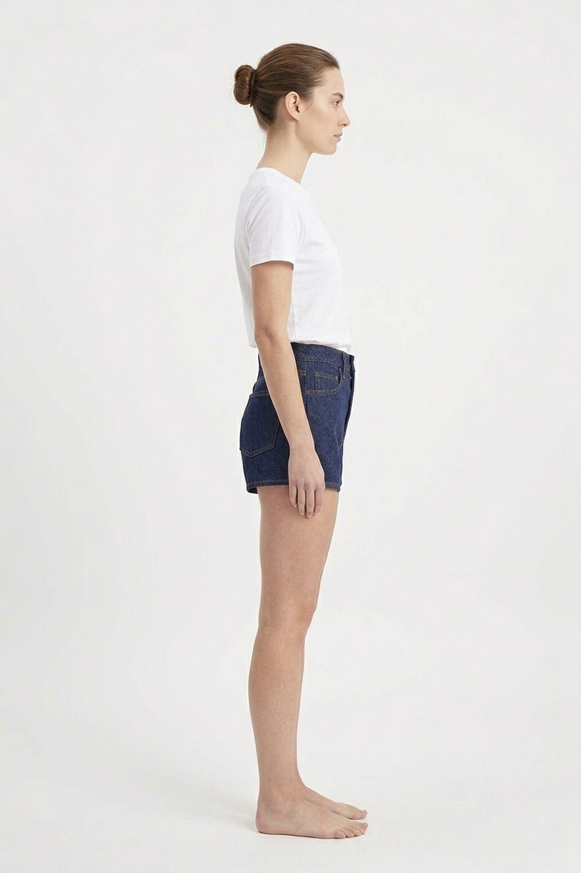 Women's Dark Indigo High Rise Mom Denim Shorts