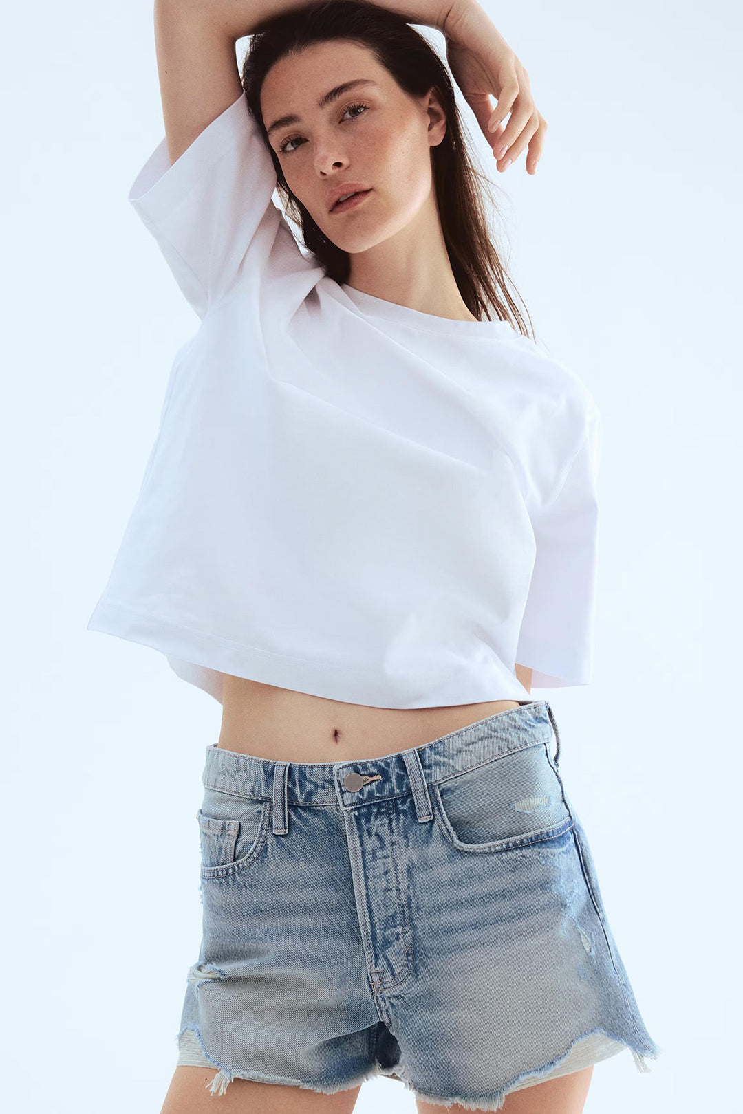 Women's Low Rise Distressed Light Wash Denim Shorts