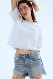 Women's Low Rise Distressed Light Wash Denim Shorts