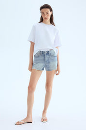 Women's Low Rise Distressed Light Wash Denim Shorts