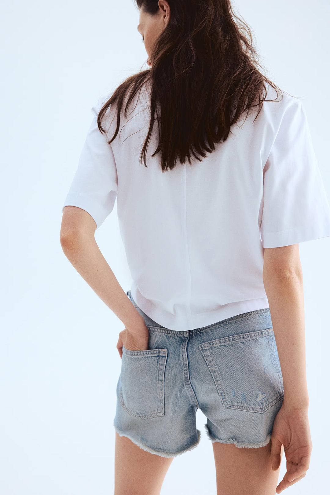Women's Low Rise Distressed Light Wash Denim Shorts