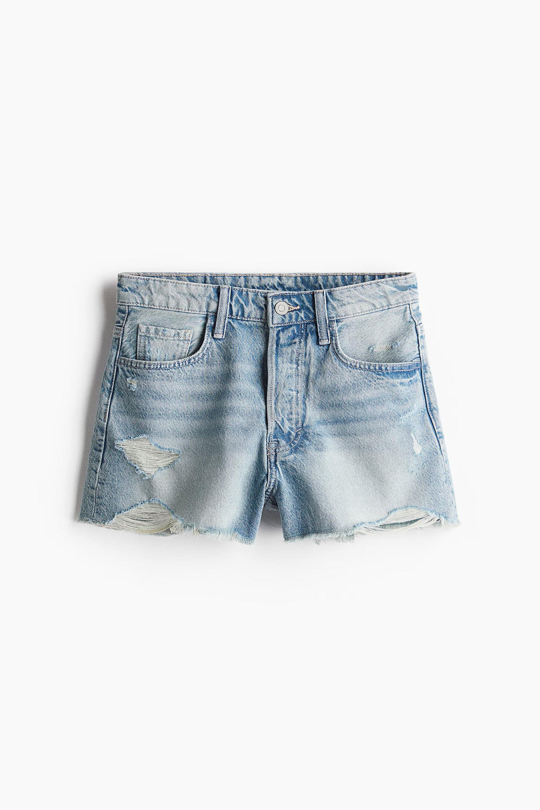 Women's Low Rise Distressed Light Wash Denim Shorts