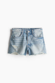 Women's Low Rise Distressed Light Wash Denim Shorts