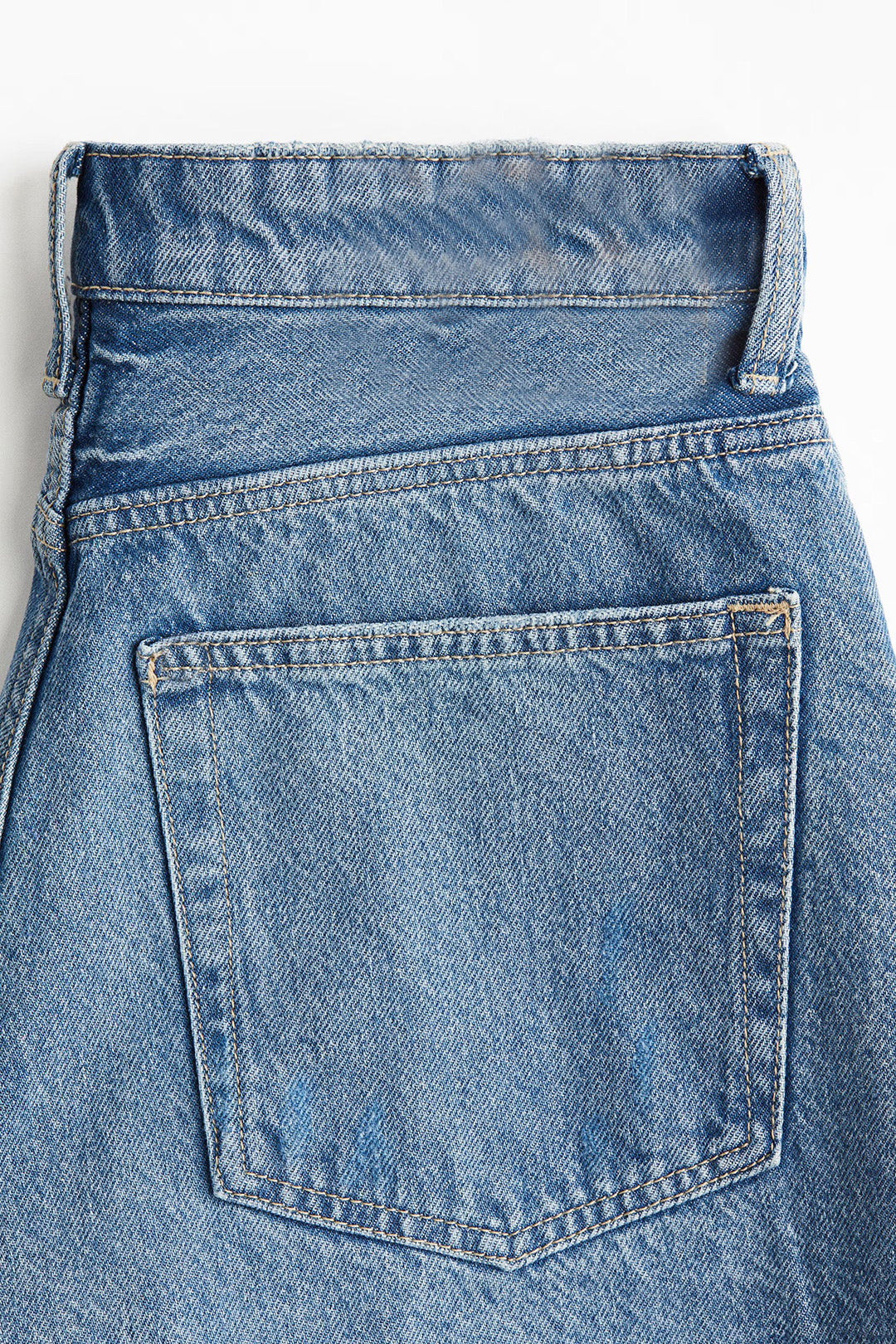 Women's High Waist Mid Blue Frayed Hem Denim Shorts