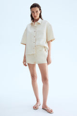 Women's Cream Denim Mini Co-Ord Shorts Set