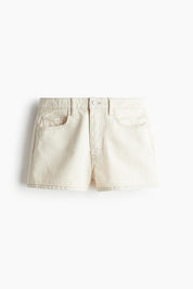 Women's Cream Denim Mini Co-Ord Shorts Set